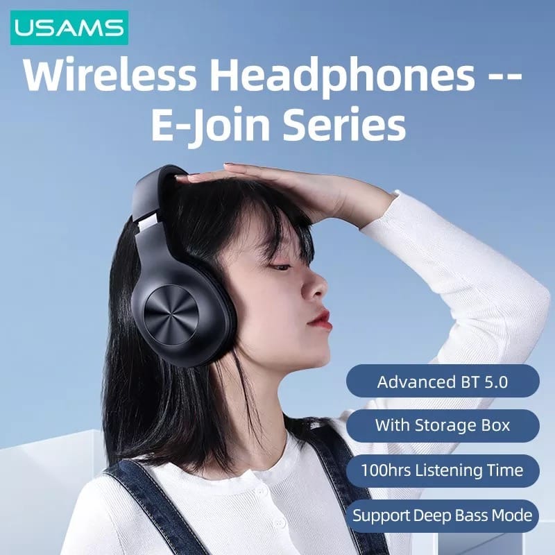 USAMS YX05 HIFI Deep Bass Stereo Earphones Headphones Headsets with Mic 100hrs Listening Noise Cancelling Wireless Headphones For iphone Andriod - With Storage Box