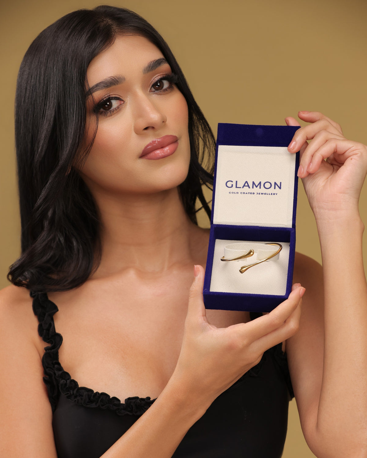 Glamon Golden Arc Cuff Bangle for Women – Adjustable Gold Coated Luxury Bracelet