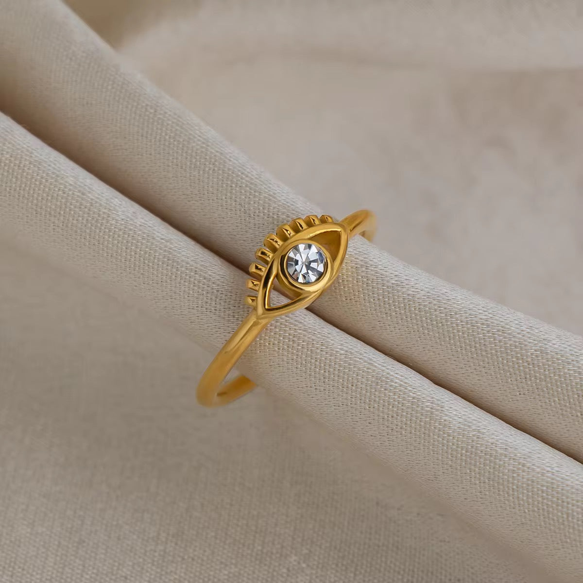 Glamon Evil Eye Ring for Women – Luxury Gold Coated Adjustable Ring, Waterproof CZ Stone Gift for Her