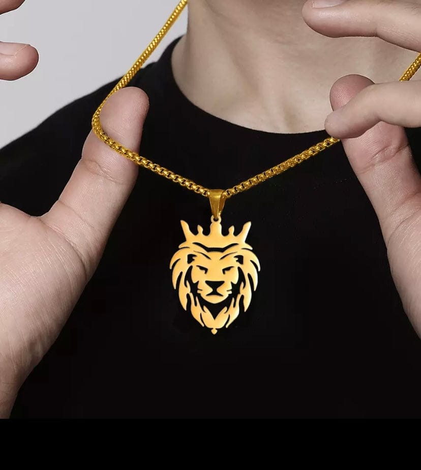 Lion With King Crown Necklace For Men Sri Lanka Cricket Lion Charm Necklace Vintage Mens Box Chain Necklace Pendant Choker Jewelry Gifts for Men