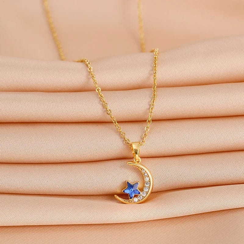Glamon Moon Blue Star Pendant necklace for girls