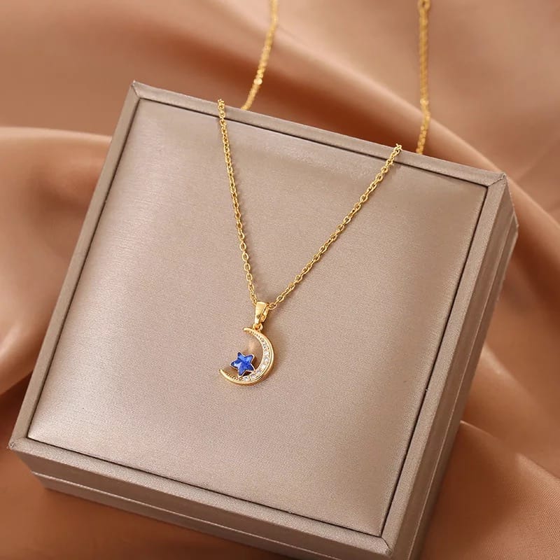 Glamon Moon Blue Star Pendant necklace for girls