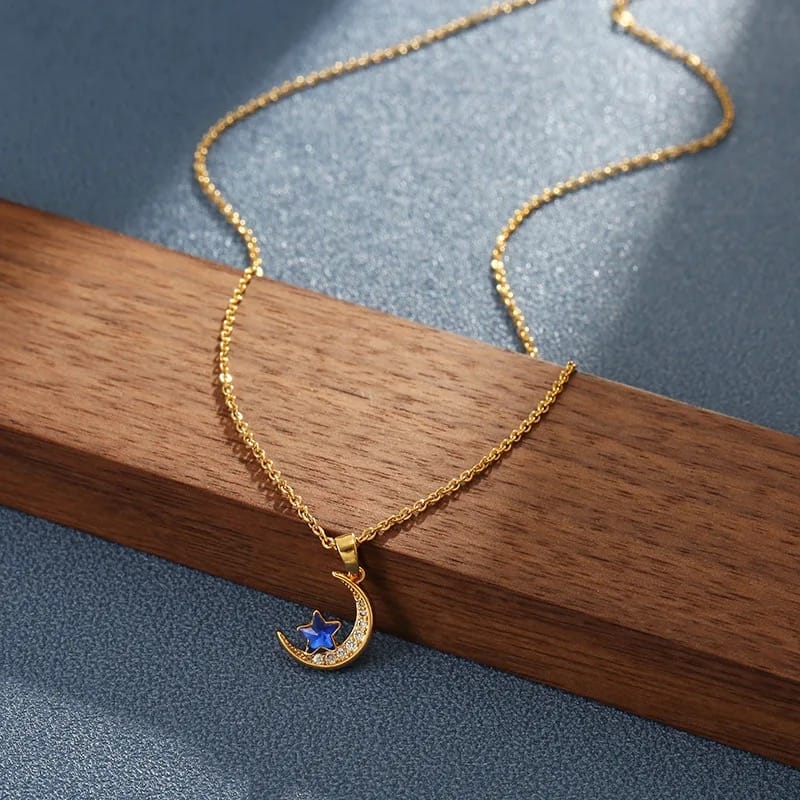 Glamon Moon Blue Star Pendant necklace for girls
