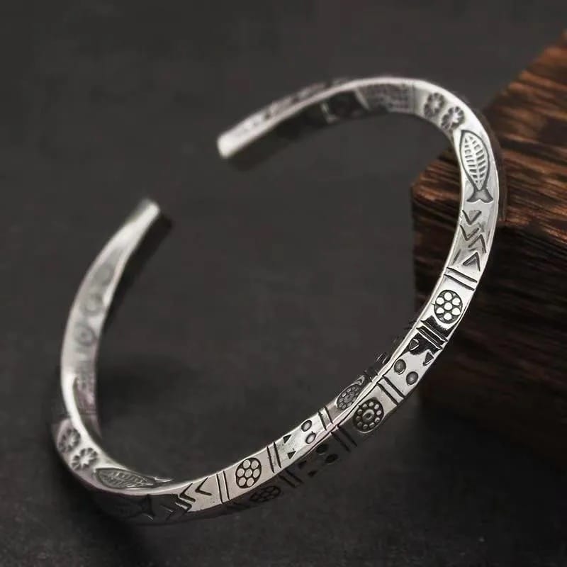 Glamon Vintage Mobius Carved Fish Elephant Totem Silver Bracelet For Men Twist Armband Cuff Open Mens Bracelet Trend Beslet Men Casual Fashion Jewelry Gift