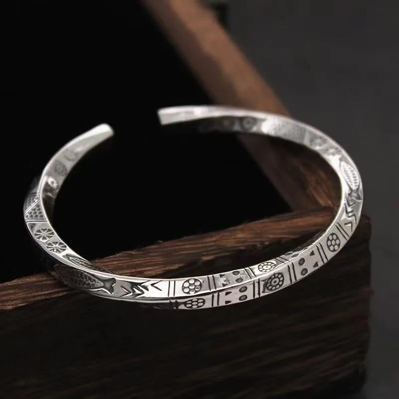 Glamon Vintage Mobius Carved Fish Elephant Totem Silver Bracelet For Men Twist Armband Cuff Open Mens Bracelet Trend Beslet Men Casual Fashion Jewelry Gift