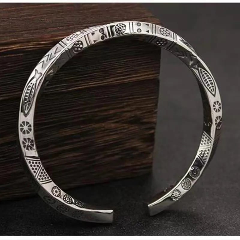 Glamon Vintage Mobius Carved Fish Elephant Totem Silver Bracelet For Men Twist Armband Cuff Open Mens Bracelet Trend Beslet Men Casual Fashion Jewelry Gift