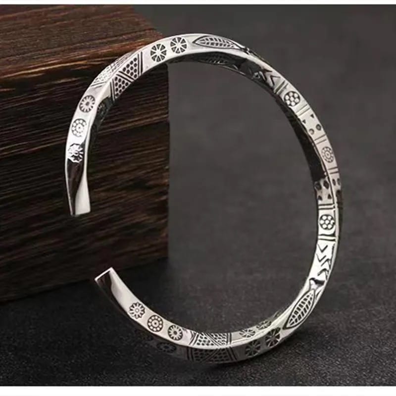 Glamon Vintage Mobius Carved Fish Elephant Totem Silver Bracelet For Men Twist Armband Cuff Open Mens Bracelet Trend Beslet Men Casual Fashion Jewelry Gift