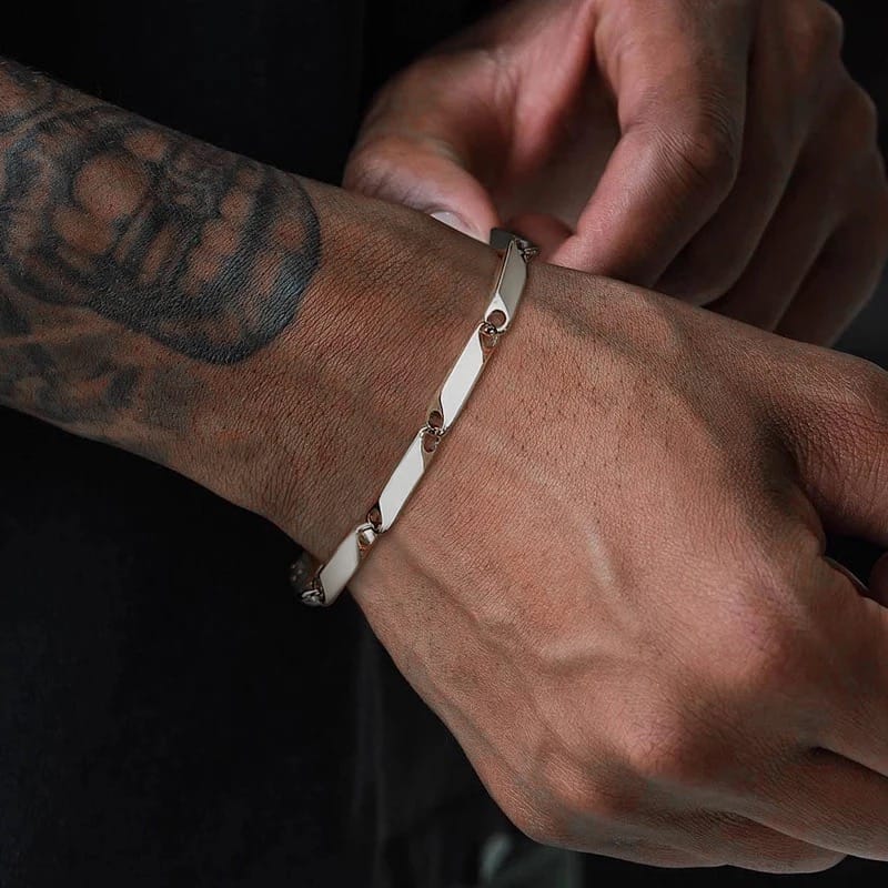 Glamon Silver Bracelet For Men High Quality Stainless Steel Mens Bracelet Bar Link Chain Breslet For Men Bamboo Shape Simple Classic Beslet Men Fashion Jewellery