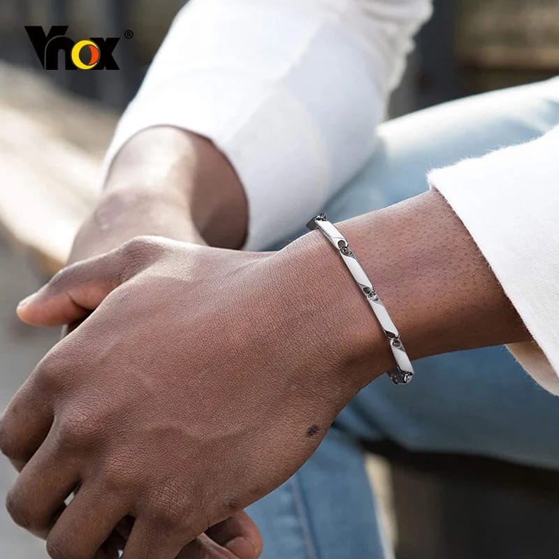 Glamon Silver Bracelet For Men High Quality Stainless Steel Mens Bracelet Bar Link Chain Breslet For Men Bamboo Shape Simple Classic Beslet Men Fashion Jewellery