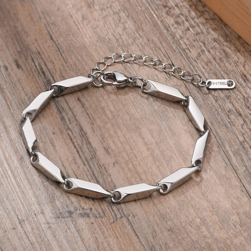 Glamon Silver Bracelet For Men High Quality Stainless Steel Mens Bracelet Bar Link Chain Breslet For Men Bamboo Shape Simple Classic Beslet Men Fashion Jewellery