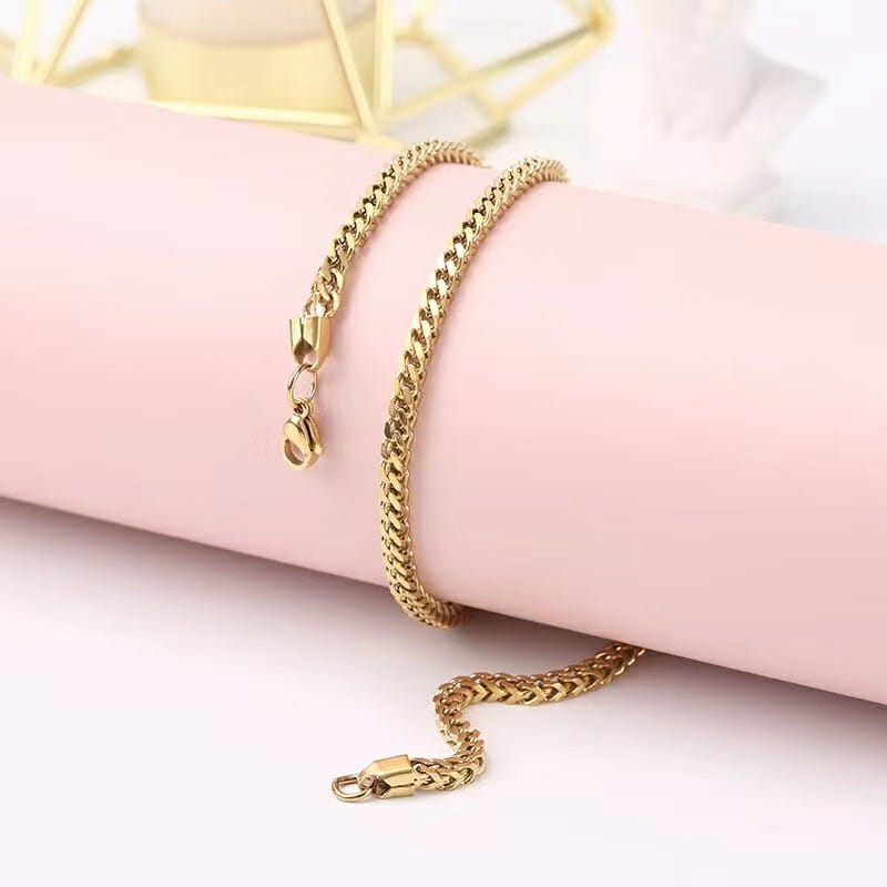 Diamond cut franco chain 3mm Thick Stainless Steel Necklace for men women Gold/Silver/Black chain