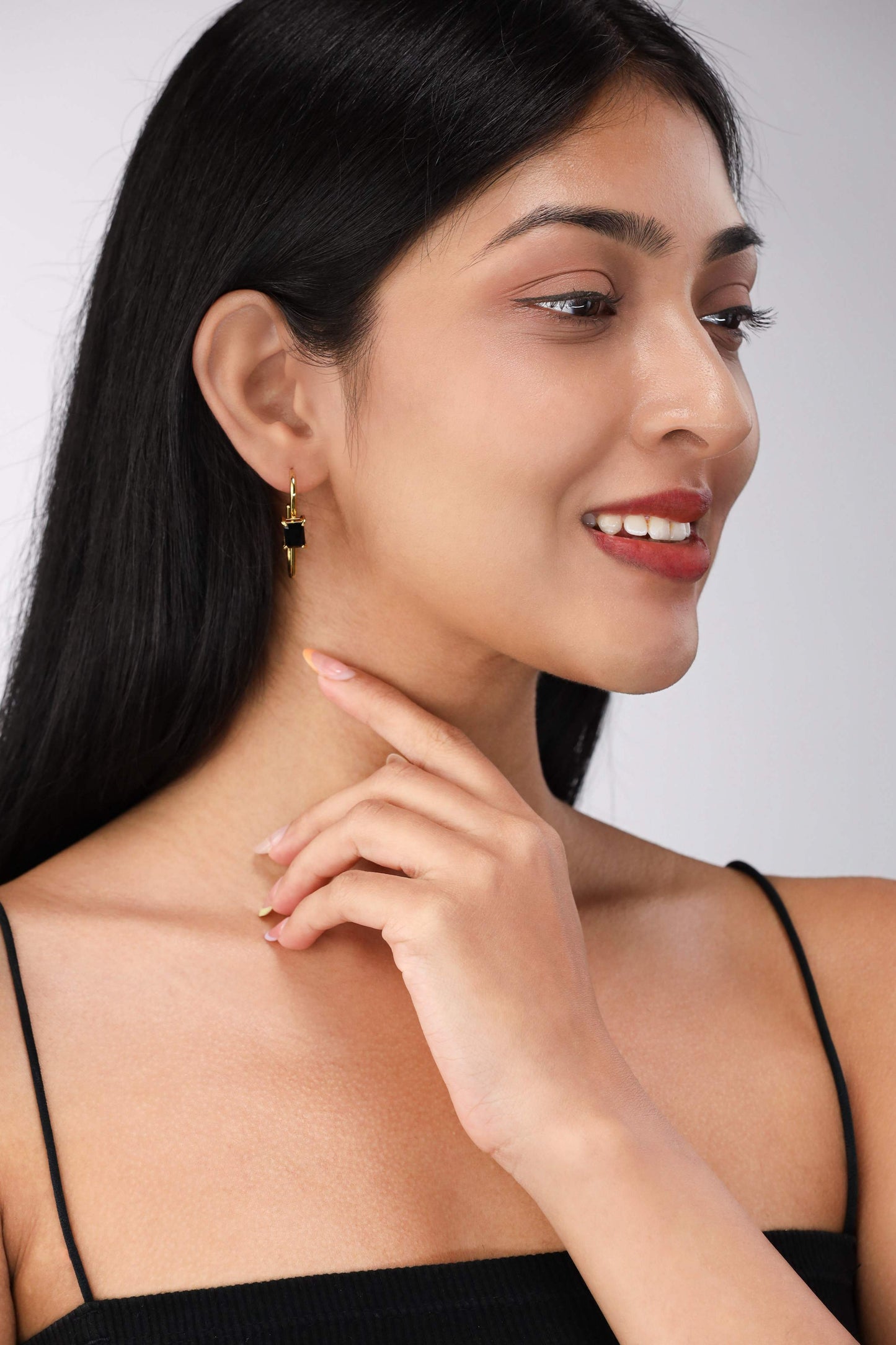 Glamon Crystal Loop Luxe Earrings – Gold Coated Hoop Earrings with Black & White Crystal for Women Sri Lanka