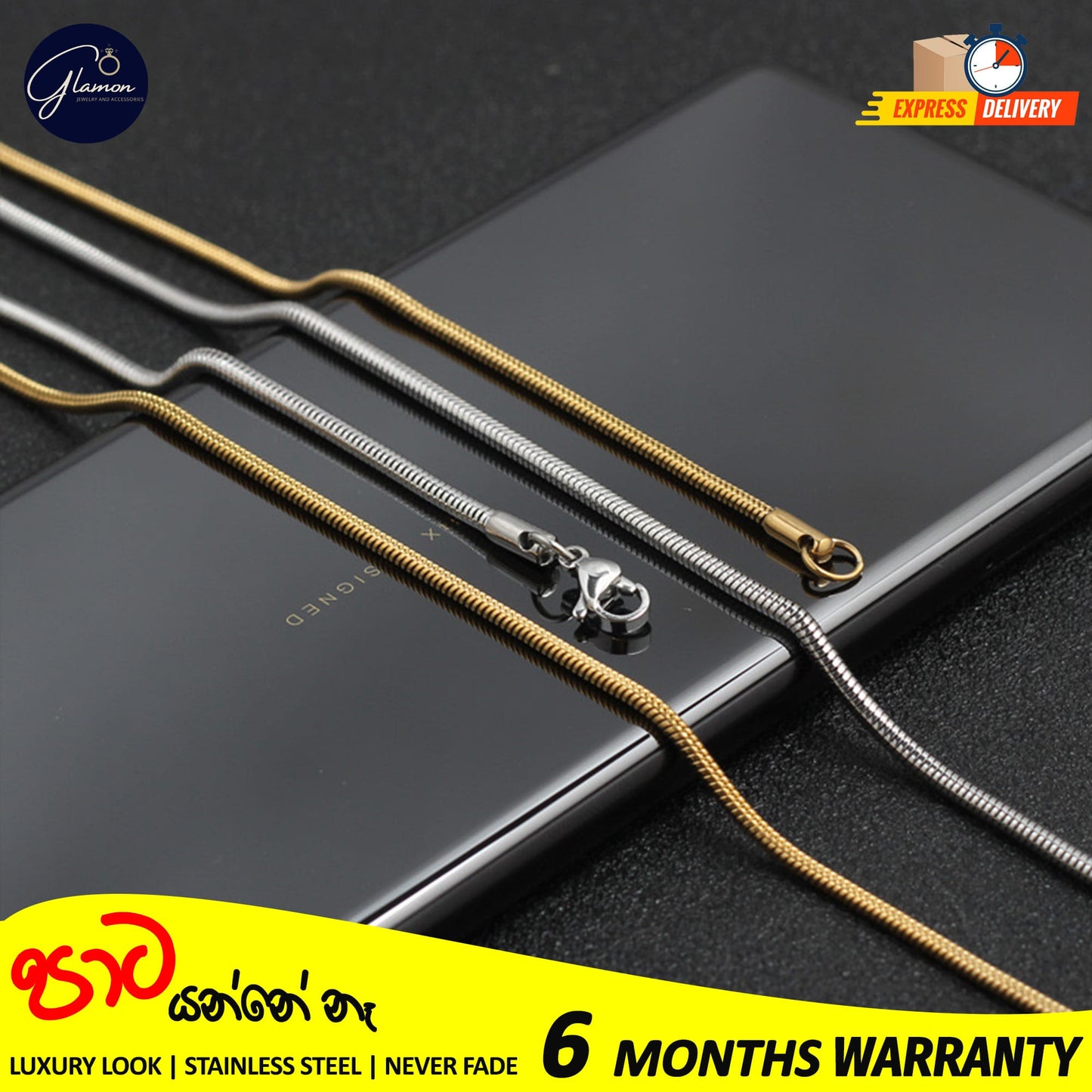 2mm Round Snake Chain Stainless Steel Gold- SIlver