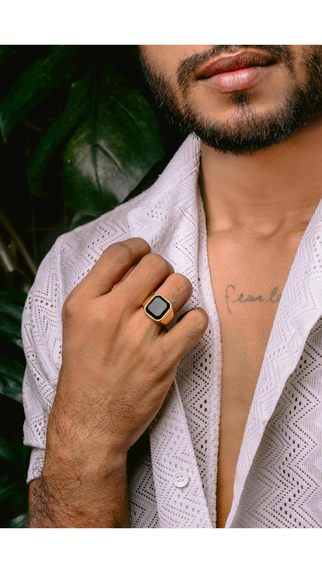 Glamon Luxury Men's Ring Gold Coated - Natural Black ONYX Stone