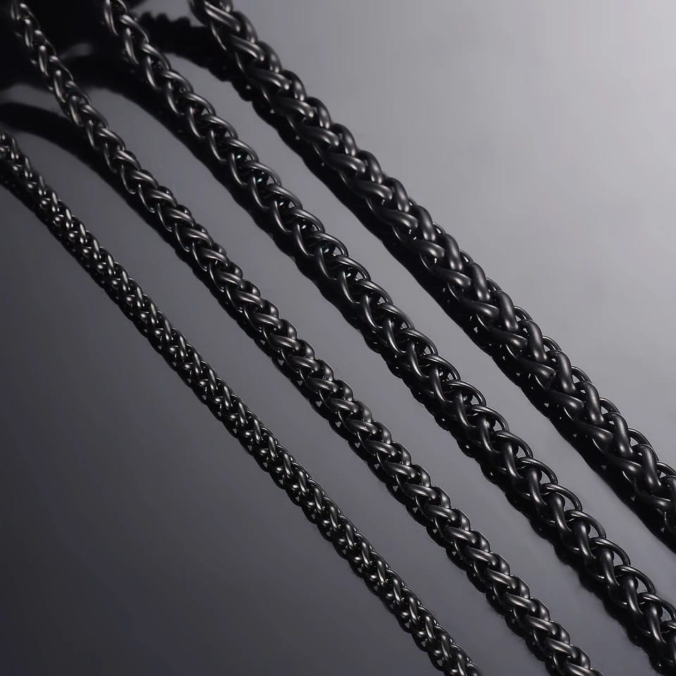Glamon Stainless Steel Black Color Wheat Chain For Men Women