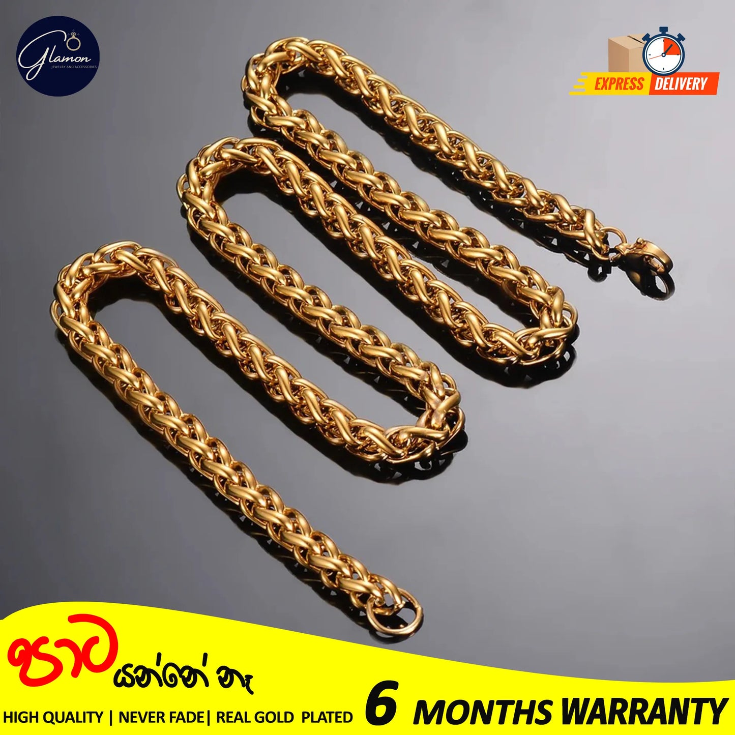 3mm -5mm Wheat Chain Necklace Gold Color Waterproof High Quality