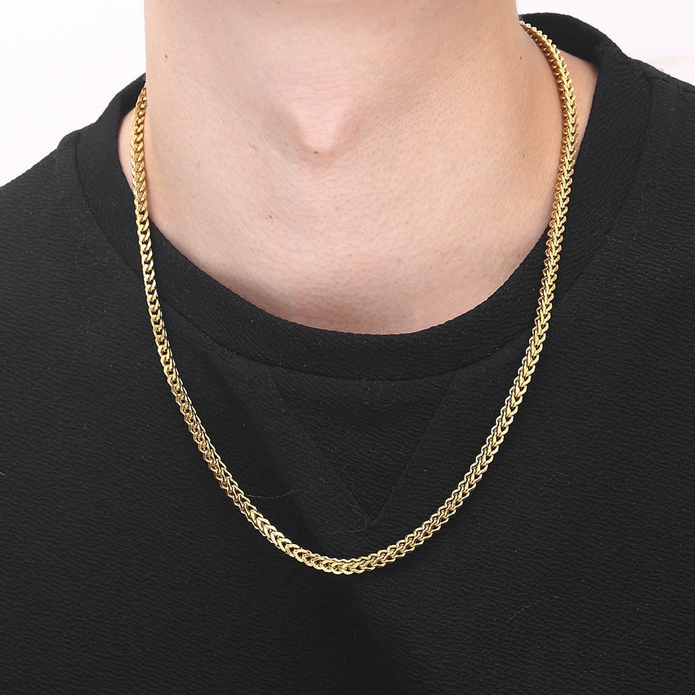 Diamond cut franco chain 3mm Thick Stainless Steel Necklace for men women Gold/Silver/Black chain