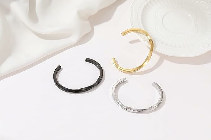 Stainless Steel Bangle for Men Women Simple Twisted Cuff Silver Bracelet Unisex