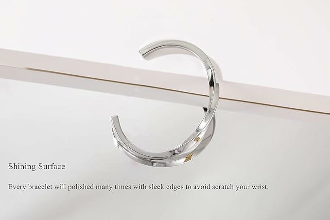 Stainless Steel Bangle for Men Women Simple Twisted Cuff Silver Bracelet Unisex
