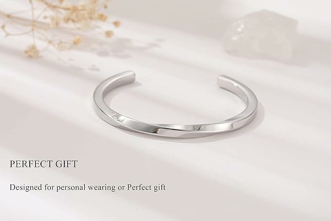 Stainless Steel Bangle for Men Women Simple Twisted Cuff Silver Bracelet Unisex