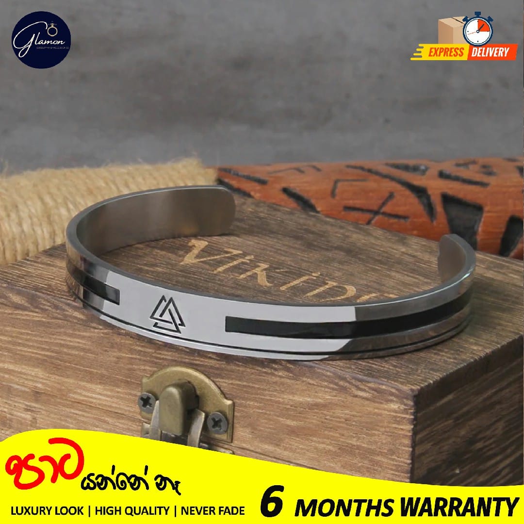 Mens Bangle Vikings Logo Cuff Silver Bracelet For Men 316L Stainless Steel Oval Shape Bangle For Boys Adjustable Mens Bracelet