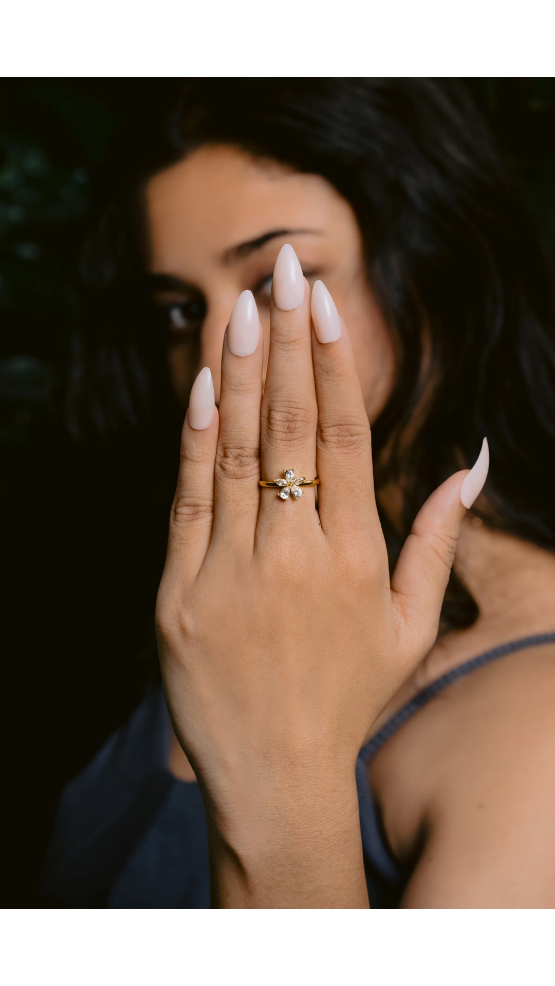 Glamon Petal Kiss Ring For Girls Gold Coated Adjustable Size