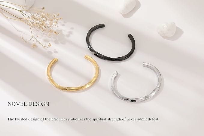Stainless Steel Bangle for Men Women Simple Twisted Cuff Silver Bracelet Unisex