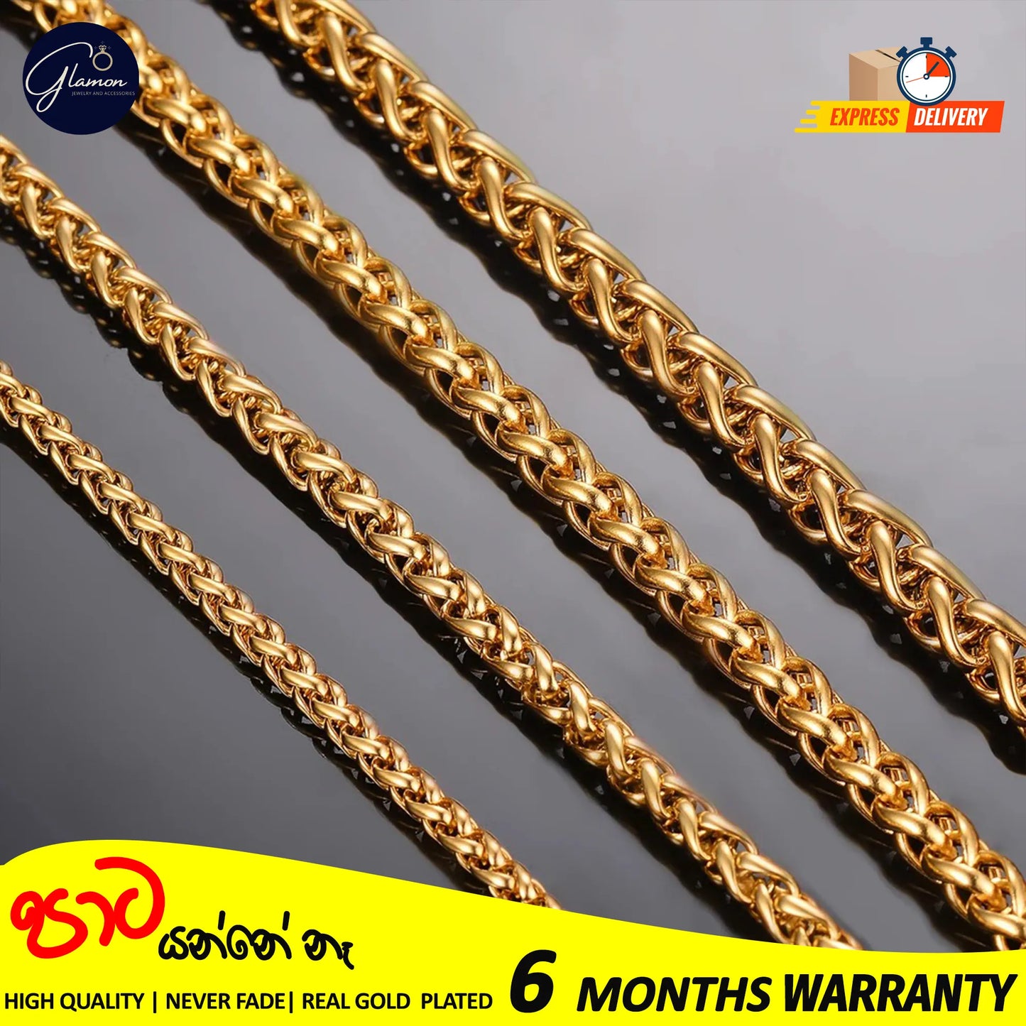 3mm -5mm Wheat Chain Necklace Gold Color Waterproof High Quality