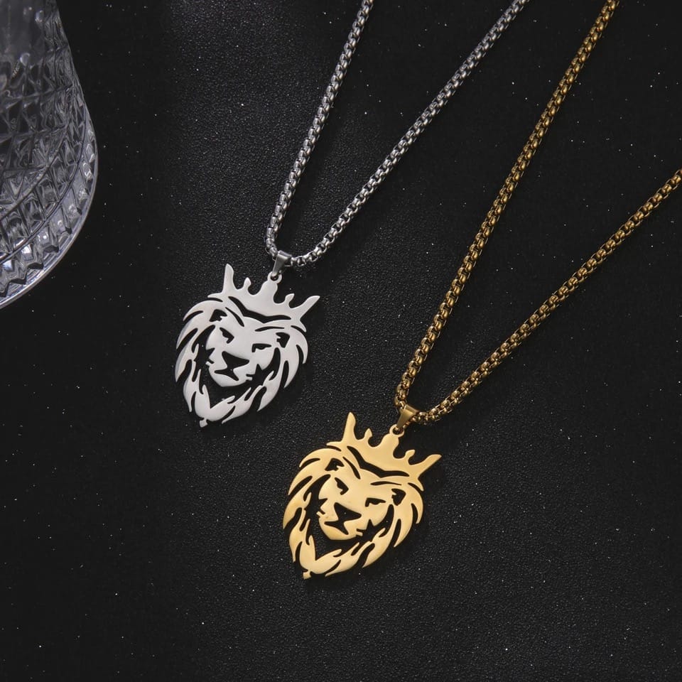 Lion With King Crown Necklace For Men Sri Lanka Cricket Lion Charm Necklace Vintage Mens Box Chain Necklace Pendant Choker Jewelry Gifts for Men