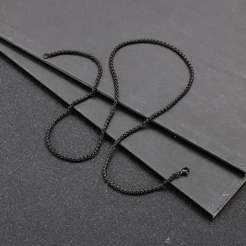 Glamon Stainless Steel Black Color Wheat Chain For Men Women