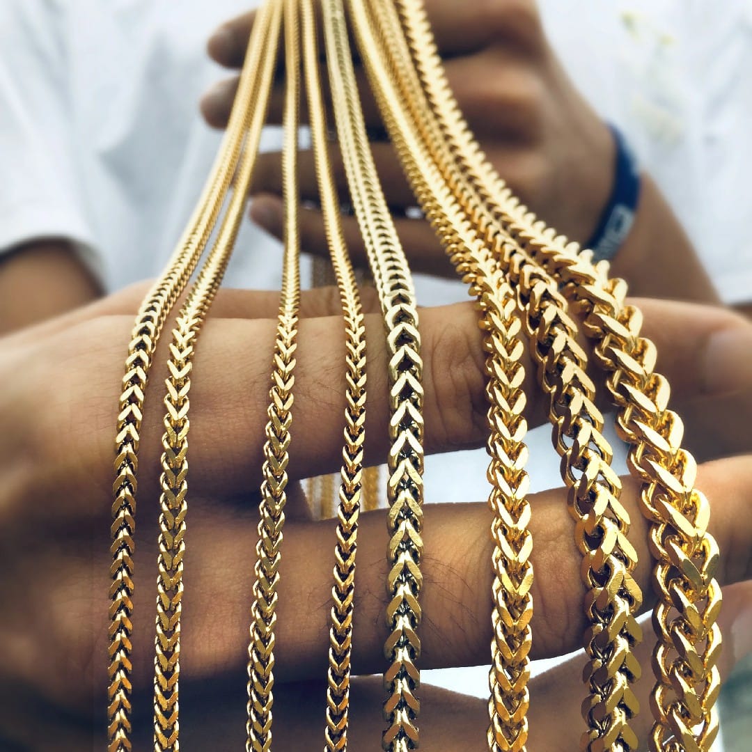 Diamond cut franco chain 3mm Thick Stainless Steel Necklace for men women Gold/Silver/Black chain
