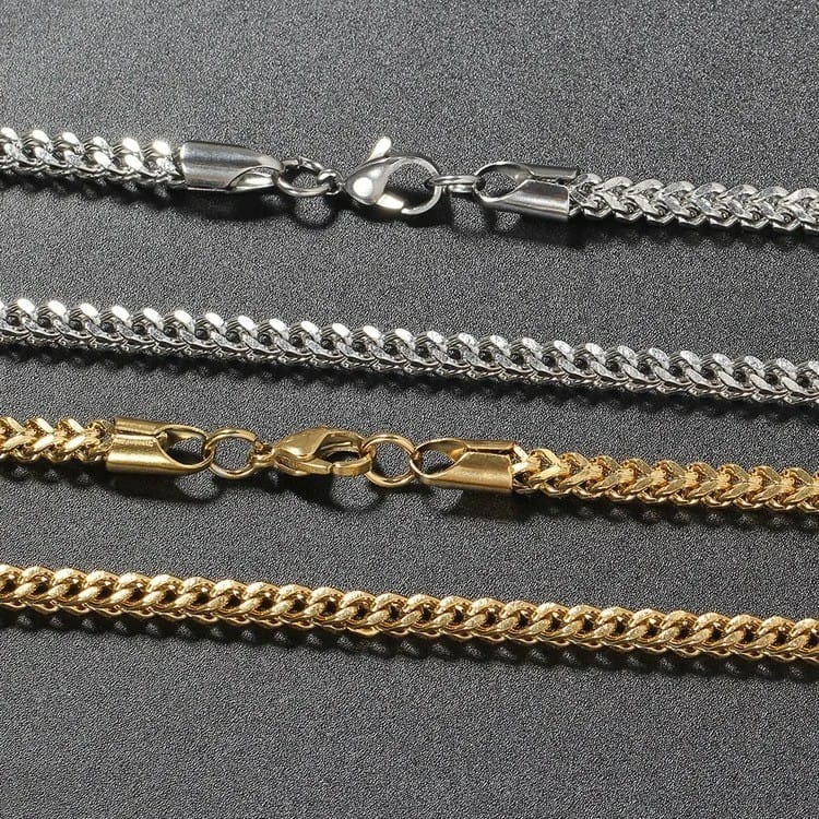 Diamond cut franco chain 3mm Thick Stainless Steel Necklace for men women Gold/Silver/Black chain