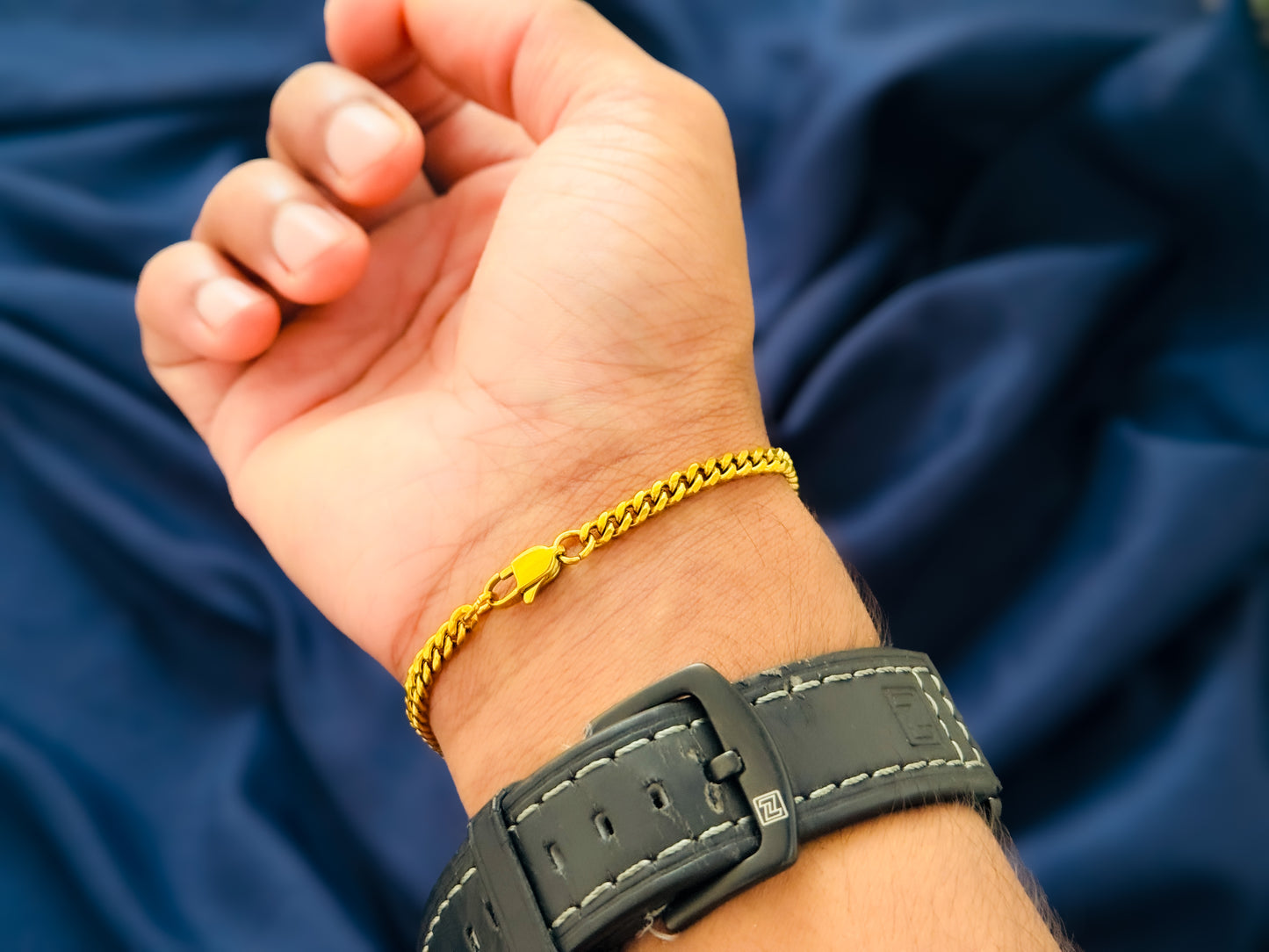 Glamon 4mm Gold Coated Cuban Link Chain Bracelet – Premium Men’s Jewelry