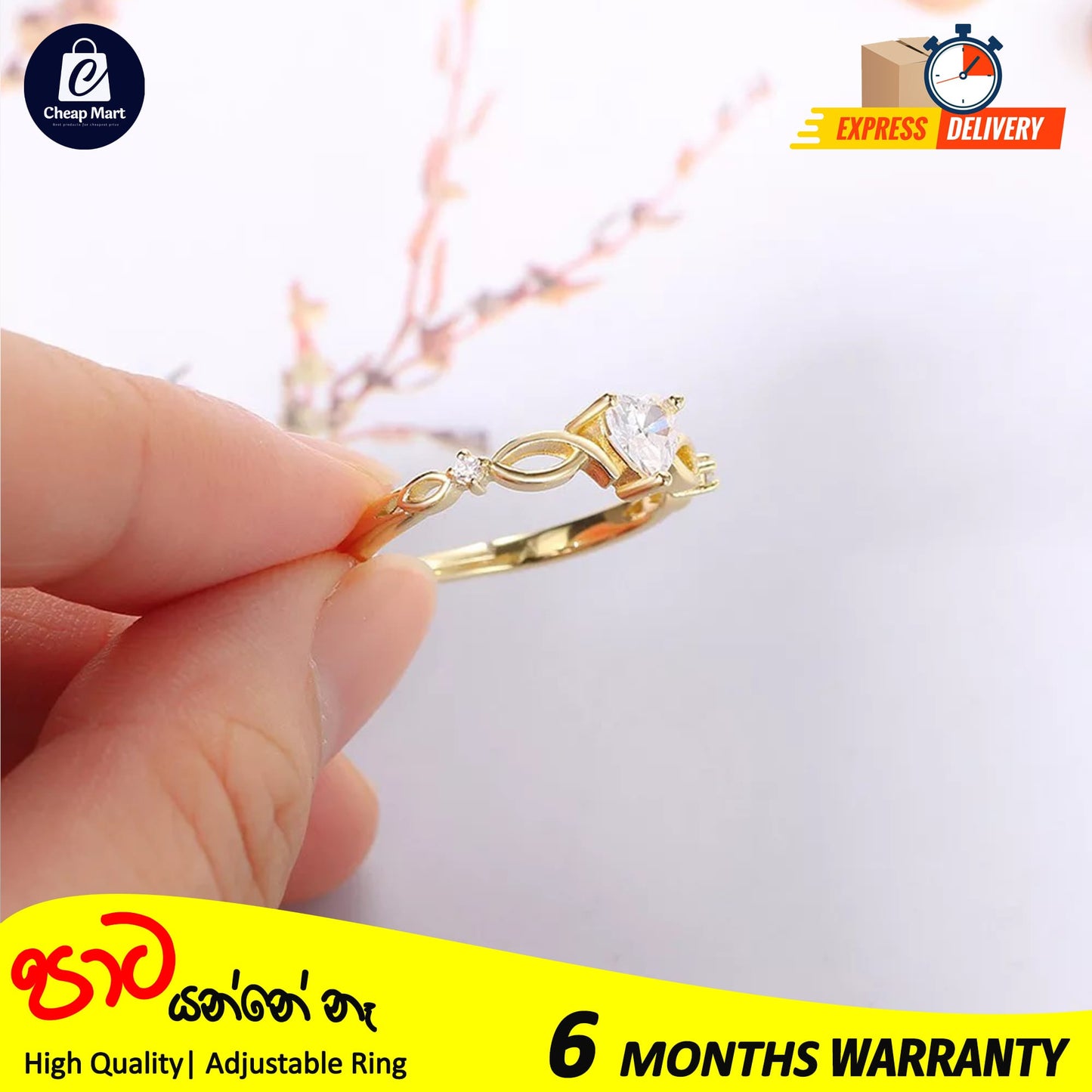 New Fashion Adjustable Cute Heart Zircon Diamond Gold Plated Ring For Girls Gift