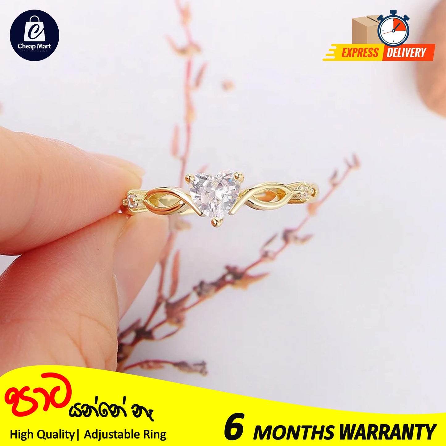 New Fashion Adjustable Cute Heart Zircon Diamond Gold Plated Ring For Girls Gift