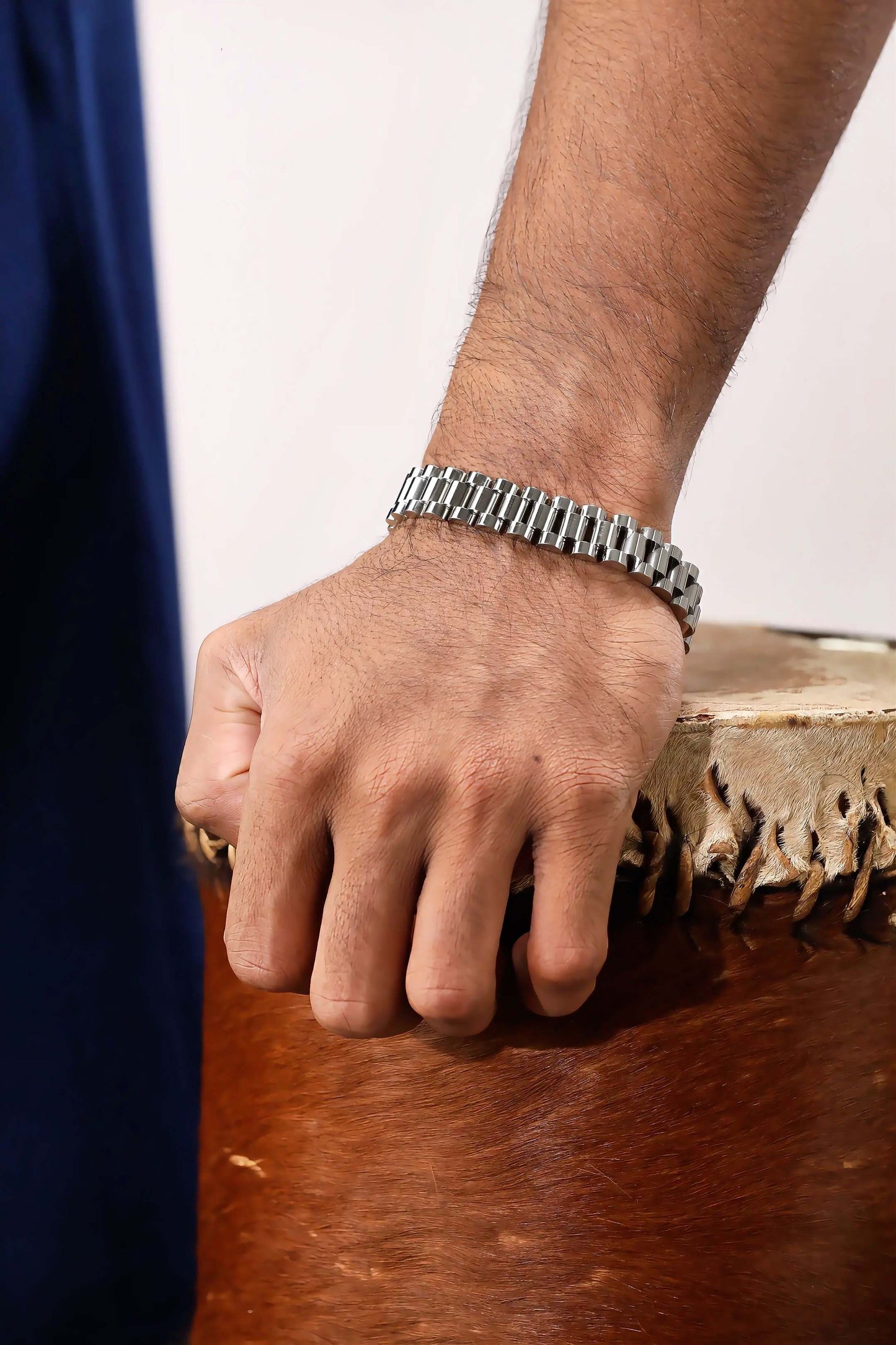 Glamon Silver Color 10mm Wide Wristband Bracelet For Men Waterproof Stainless Steel Mens bracelet
