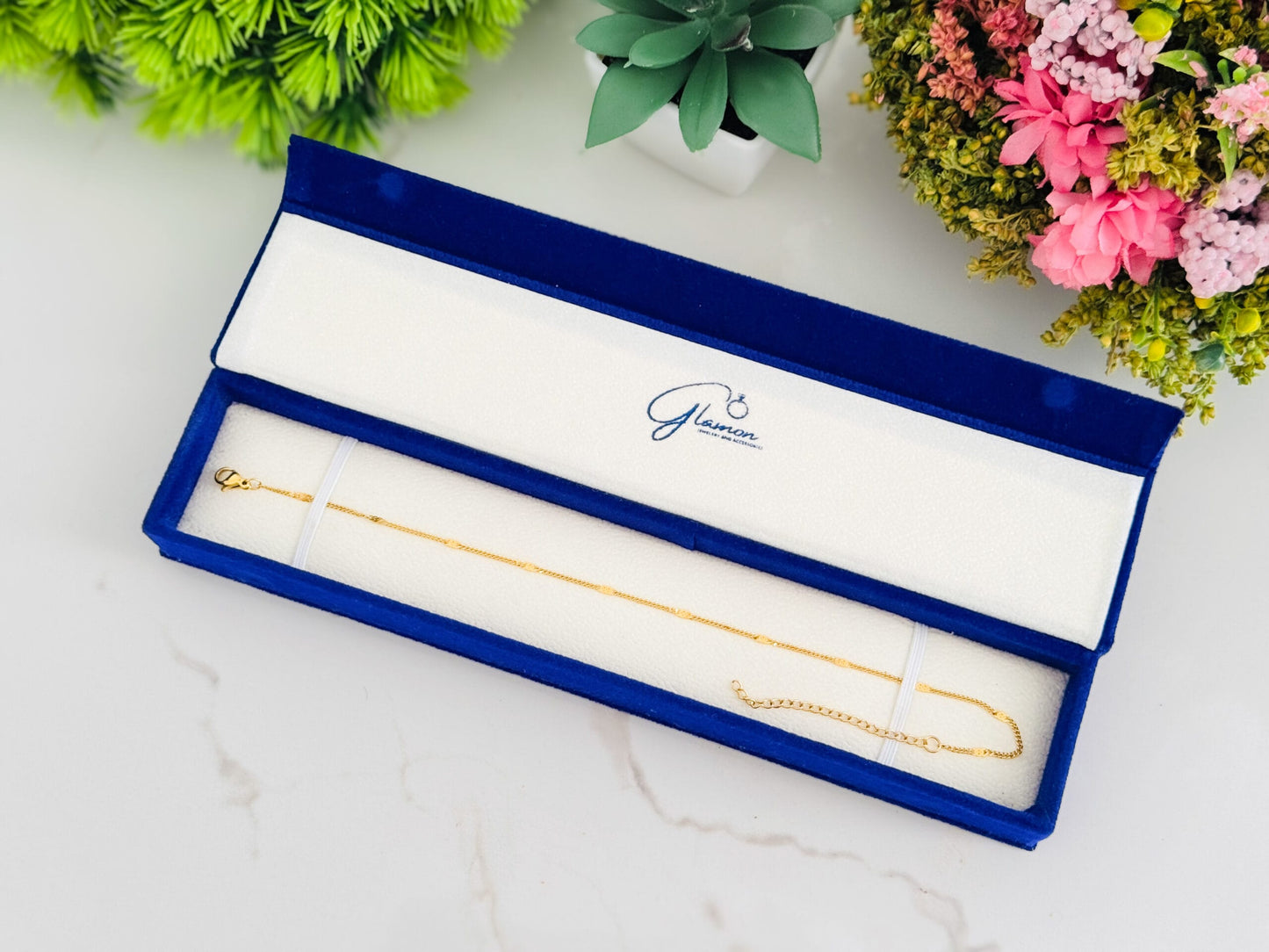 Glamon High Quality Gold Coated Dune Chain Anklet Bracelet For Girls Beach Wear Jewellery