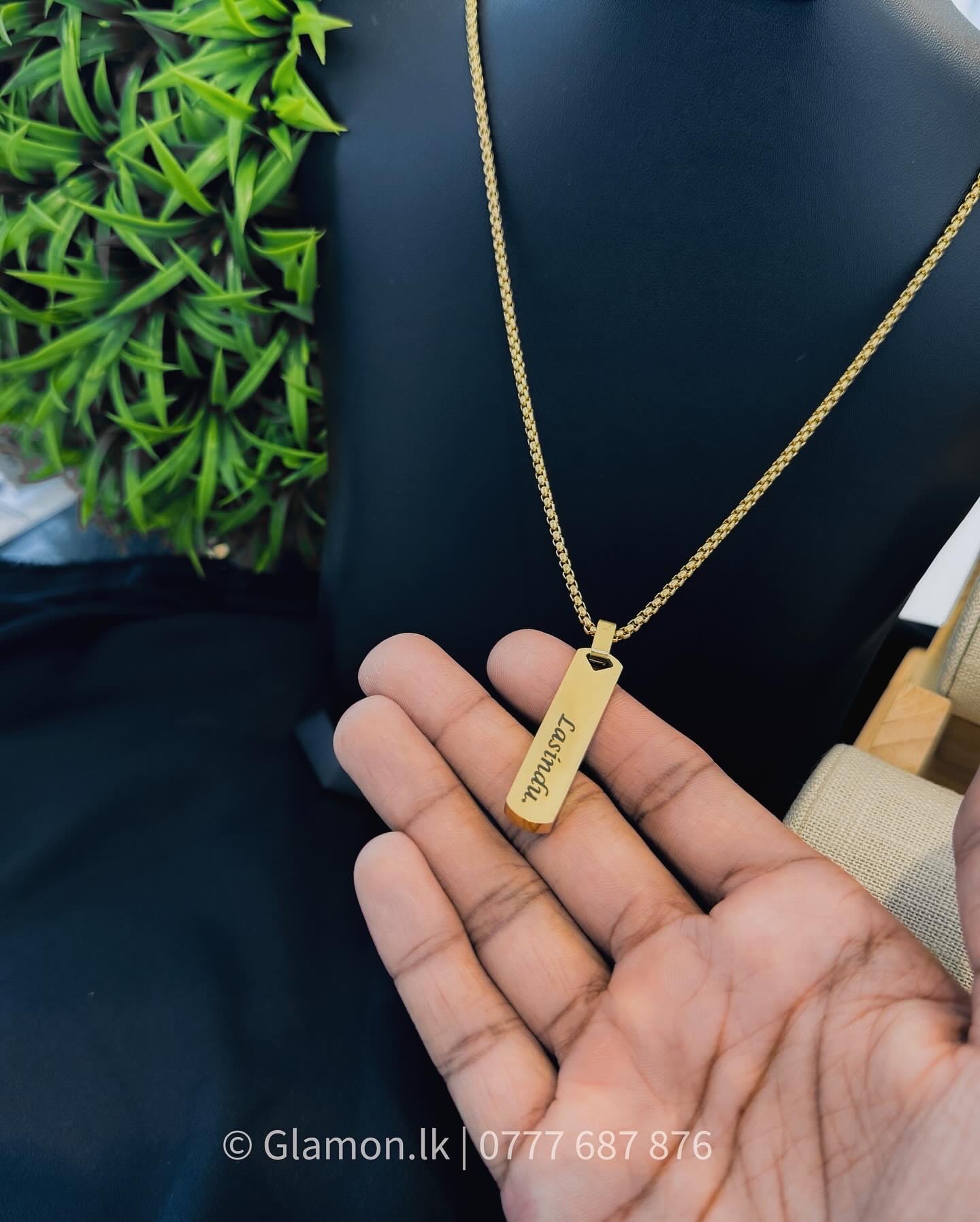 Square Name Pendant Necklace For Men Stainless Steel Customized Jewellery Gift Gold Silver Black