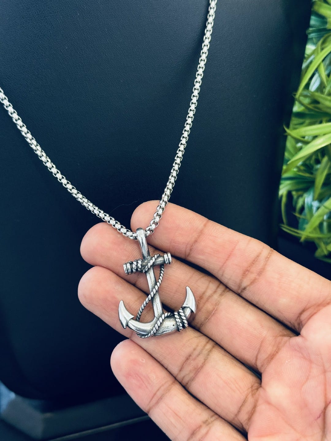 Anchor Pendant With Box Chain 60cm -SILVER-Waterproof-NEVER FADE Necklace