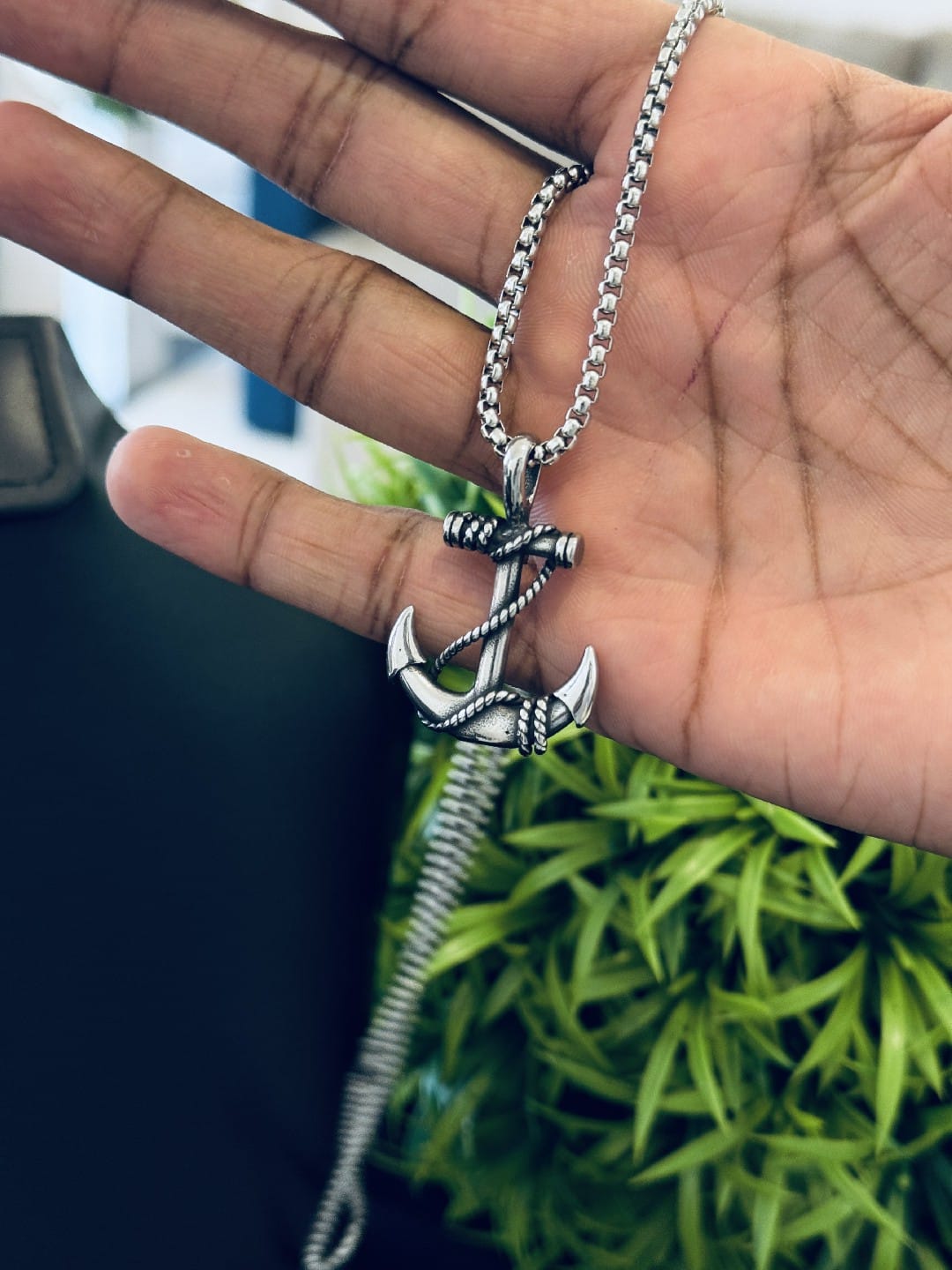 Anchor Pendant With Box Chain 60cm -SILVER-Waterproof-NEVER FADE Necklace