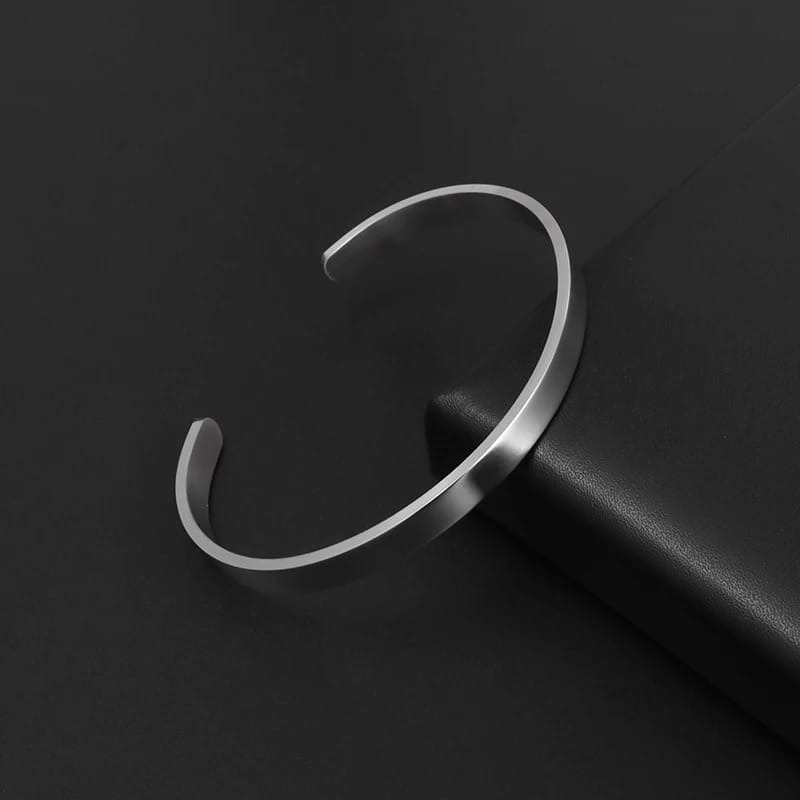 Glamon 6mm Oval Shape Cuff Bangle Stainless Steel Silver Bracelet for Men Women