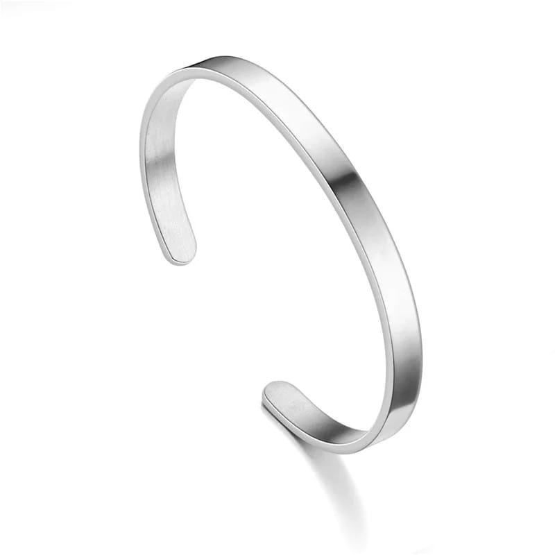Glamon 6mm Oval Shape Cuff Bangle Stainless Steel Silver Bracelet for Men Women