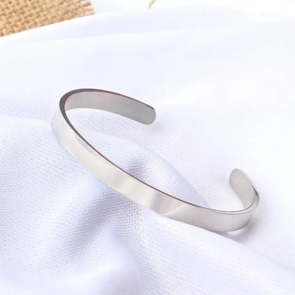 Glamon 6mm Oval Shape Cuff Bangle Stainless Steel Silver Bracelet for Men Women