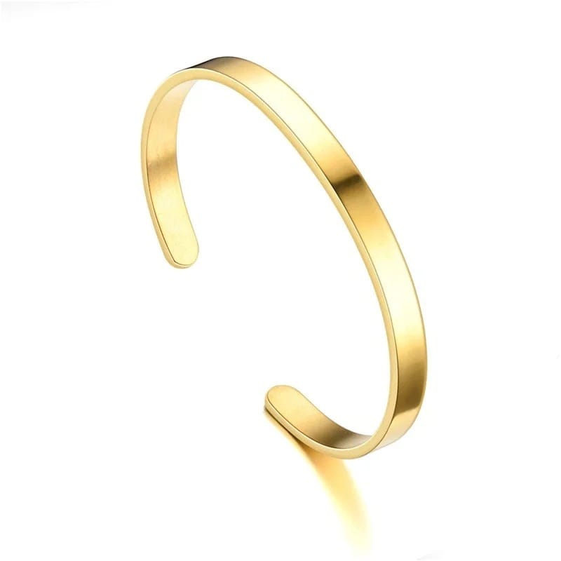 Glamon 6mm Oval Shape Cuff Bangle Stainless Steel Silver Bracelet for Men Women