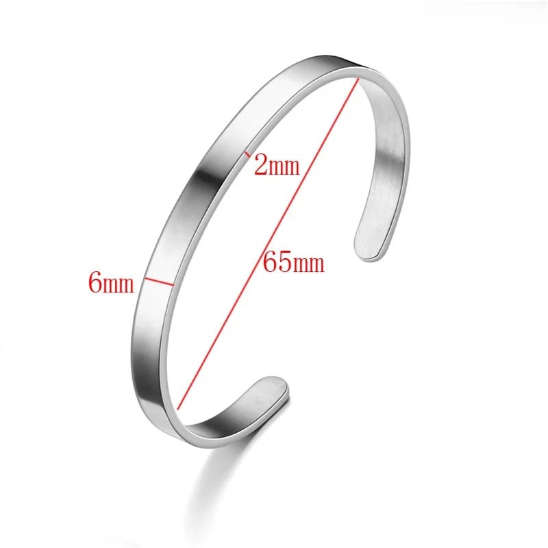 Glamon 6mm Oval Shape Cuff Bangle Stainless Steel Silver Bracelet for Men Women