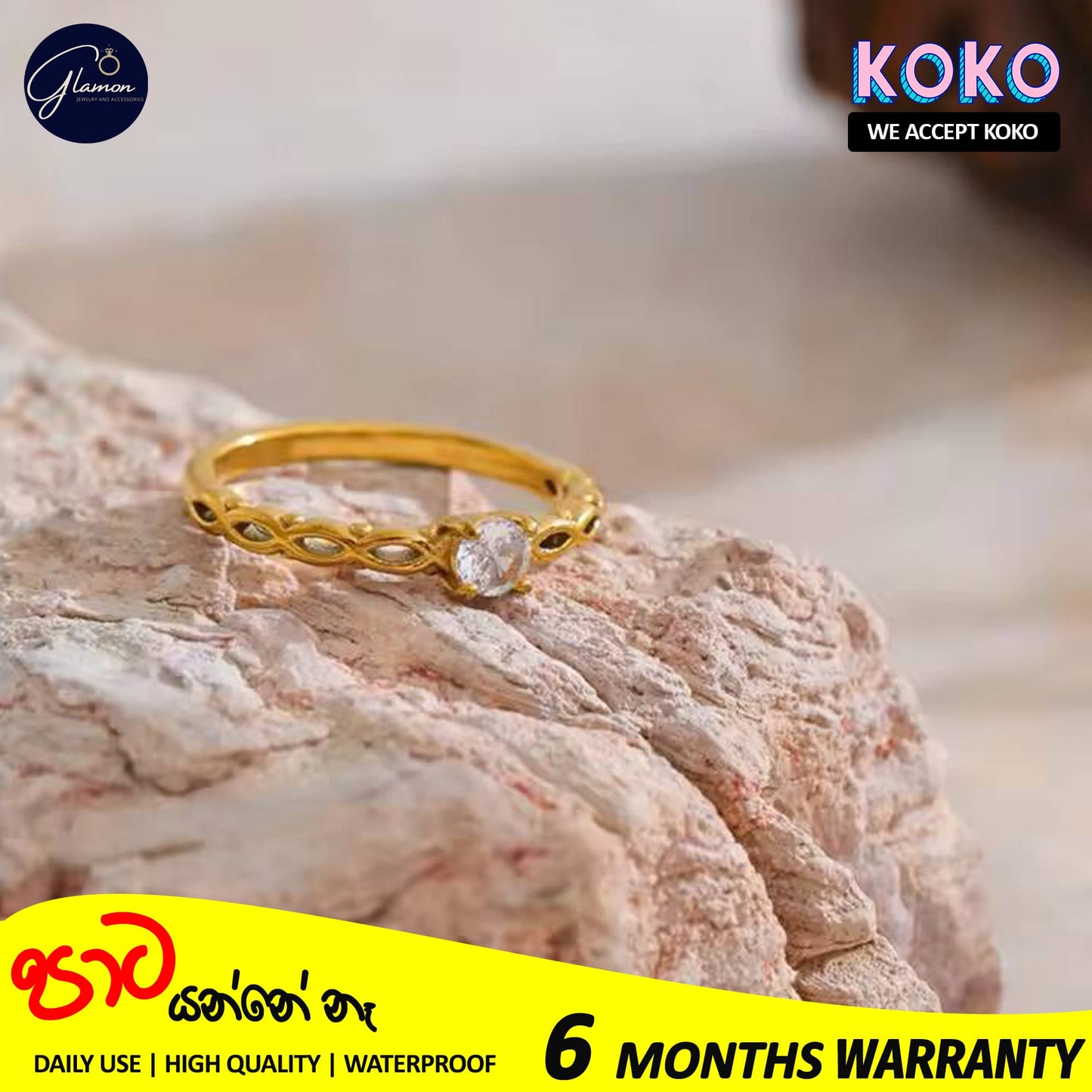 Glamon Golden Grace Ring - High Quality Gold Coated Girls Ring Gift