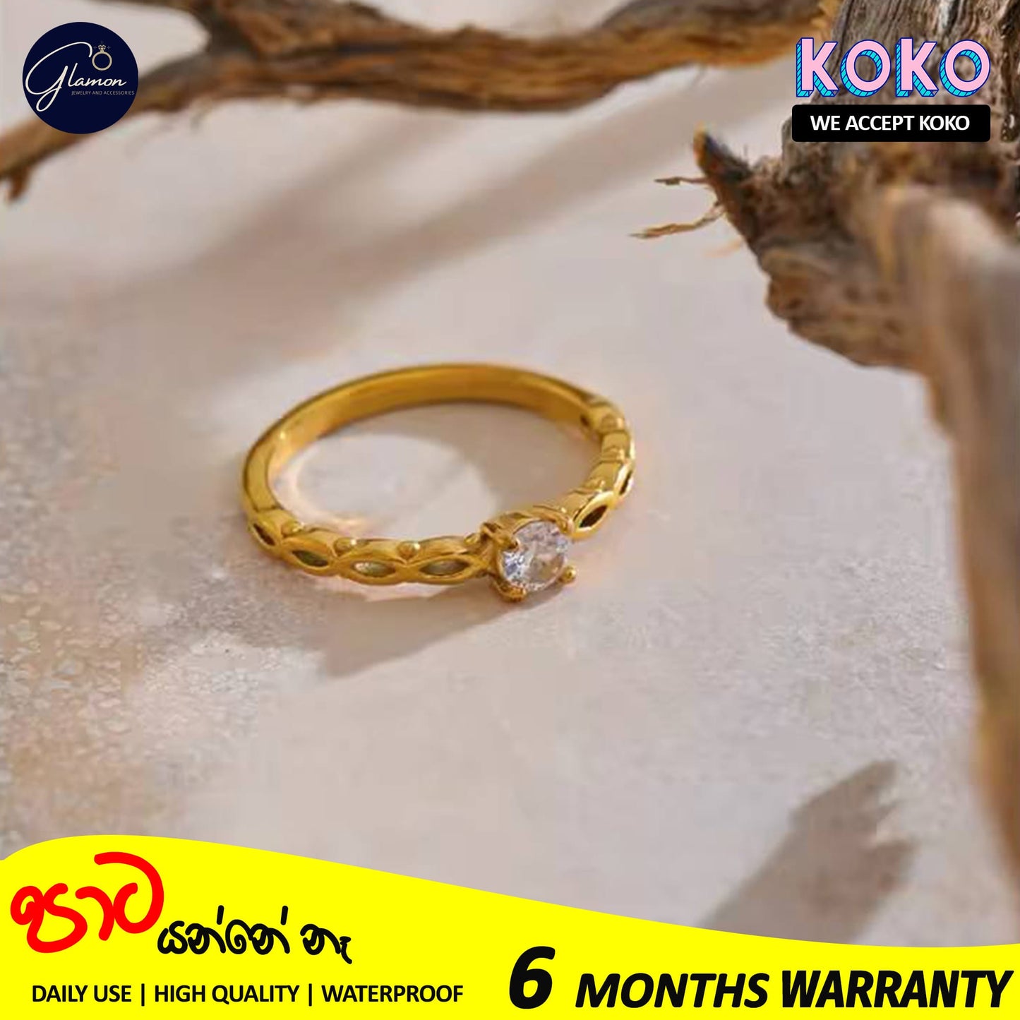 Glamon Golden Grace Ring - High Quality Gold Coated Girls Ring Gift