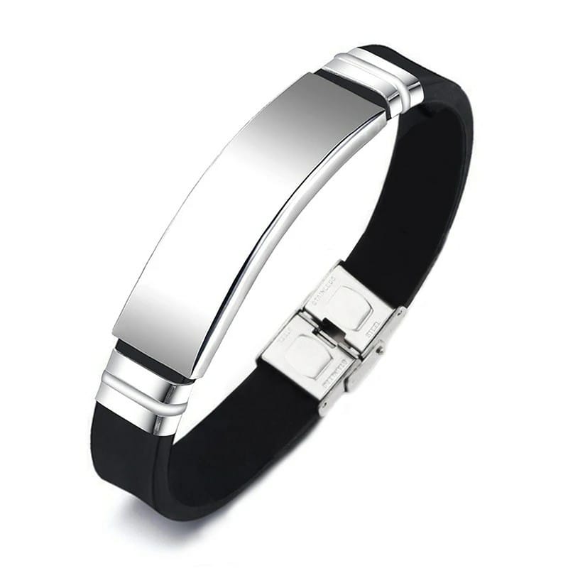 Black Silver Color Stainless Steel Men's Name Bracelet Silicone Chain Bracelet Customized