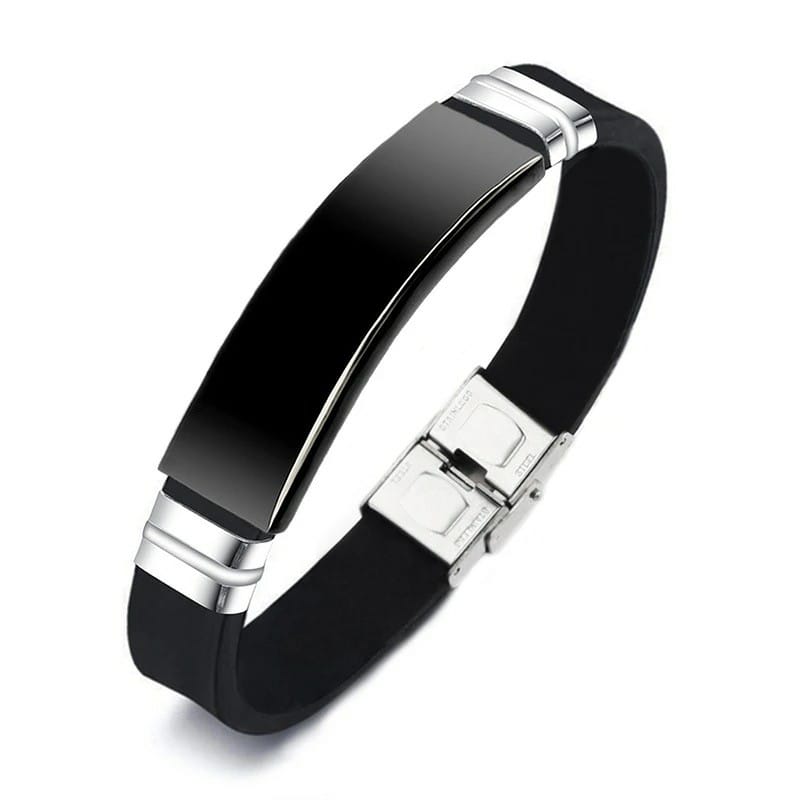 Black Silver Color Stainless Steel Men's Name Bracelet Silicone Chain Bracelet Customized