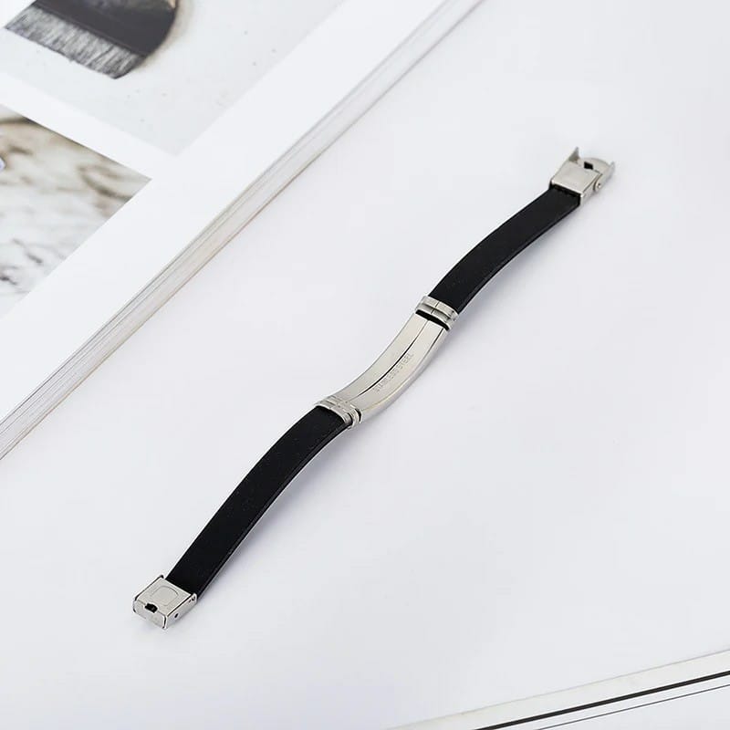 Black Silver Color Stainless Steel Men's Name Bracelet Silicone Chain Bracelet Customized